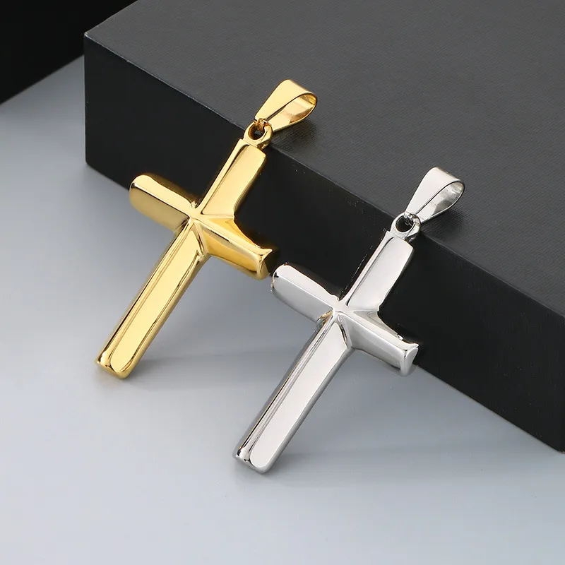 Simple Smooth Cross Pendant Necklace, Stainless Steel Jewelry