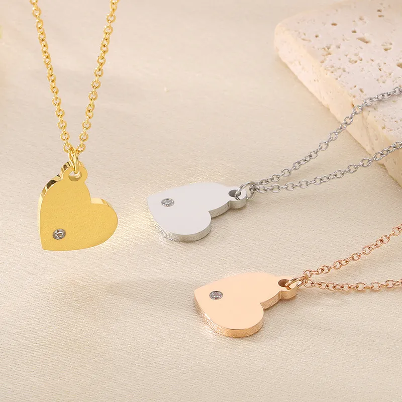 Simple Stainless Steel Circular Heart, Good Luck and Fortune Logo with Diamond Studded Pendant Necklace