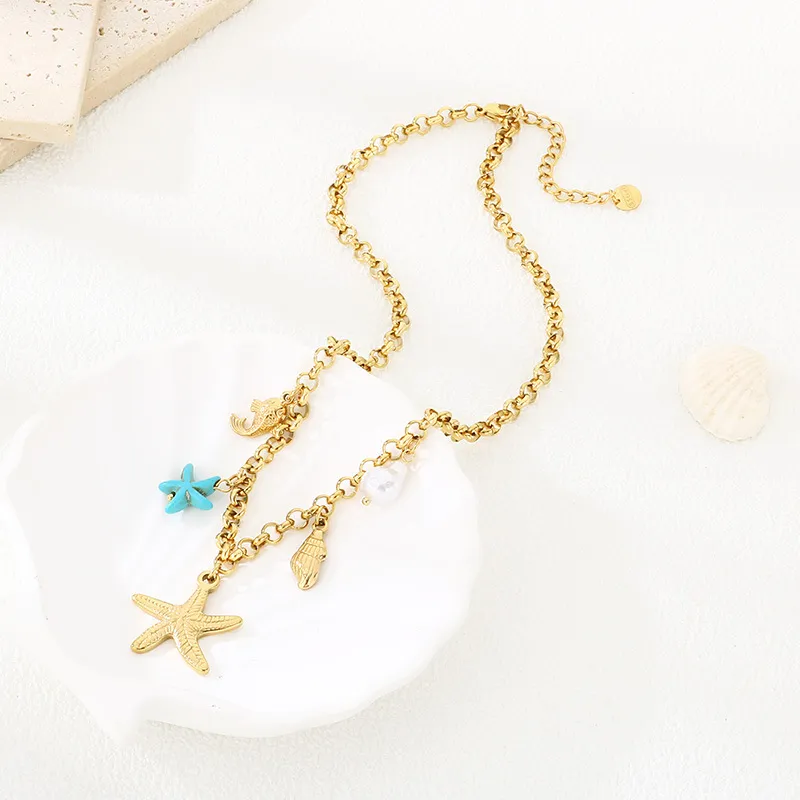 18K Gold Chain Ocean-Inspired Necklace Stainless Steel Jewelry