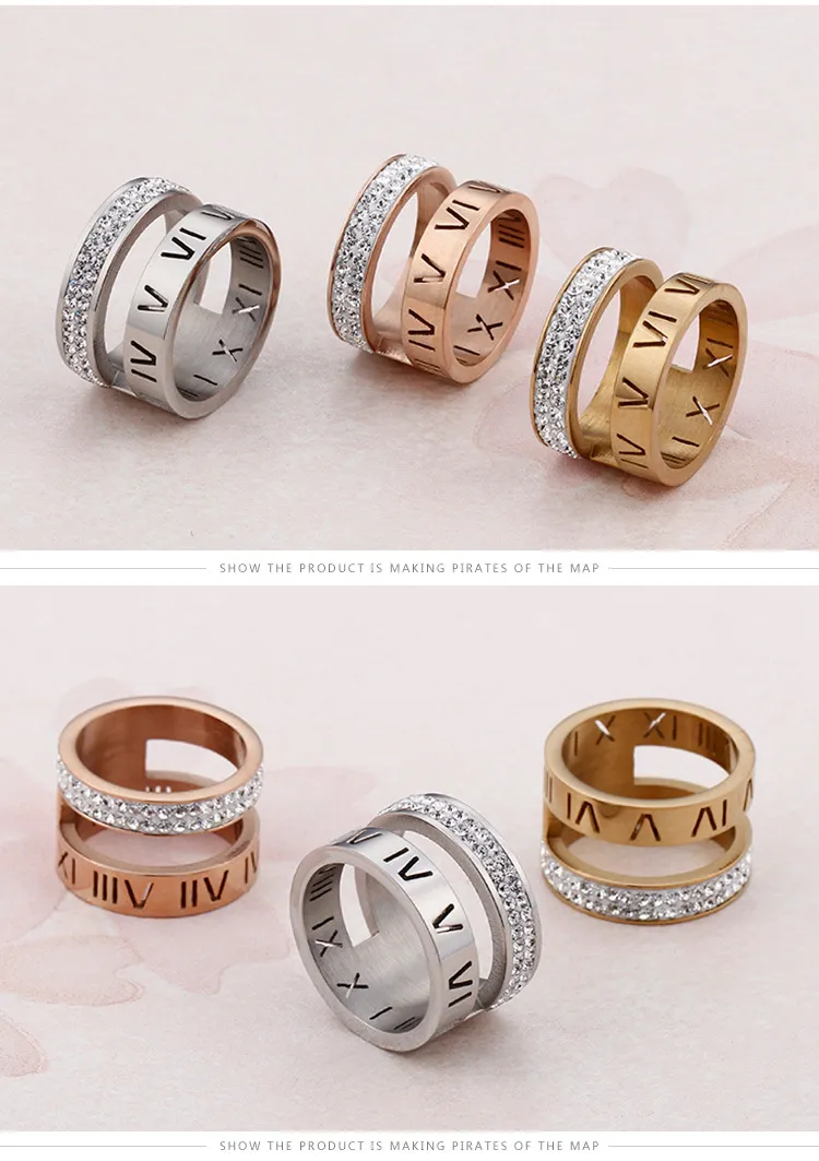 Personality Roman Numeral Diamond-Embedded Stainless Steel Ring Men Women Wholesale