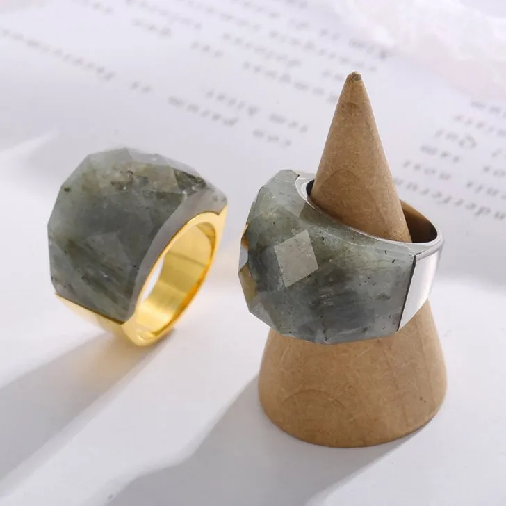 18K Gold Plated Women's Colorful Natural Stone Statement Ring