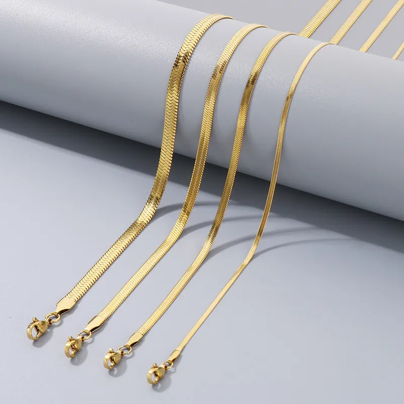 18K Gold-Plated Stainless Steel Blade Chain Necklace Extender 2/3/4/5mm Chain Jewelry Necklace