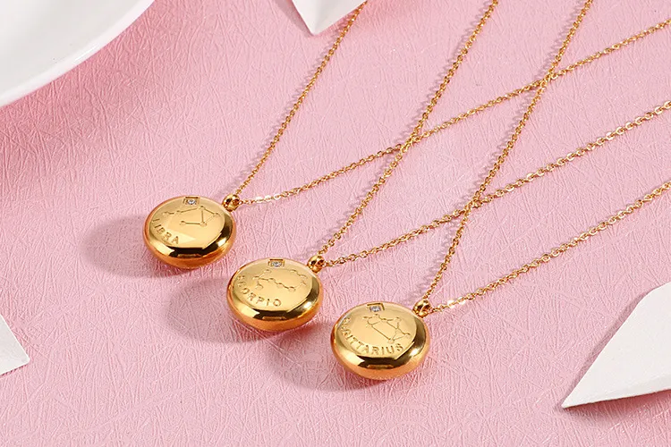 New Arrival 12 Constellation Gold Stainless Steel Guardian Necklace Gift Girlfriend Wholesale