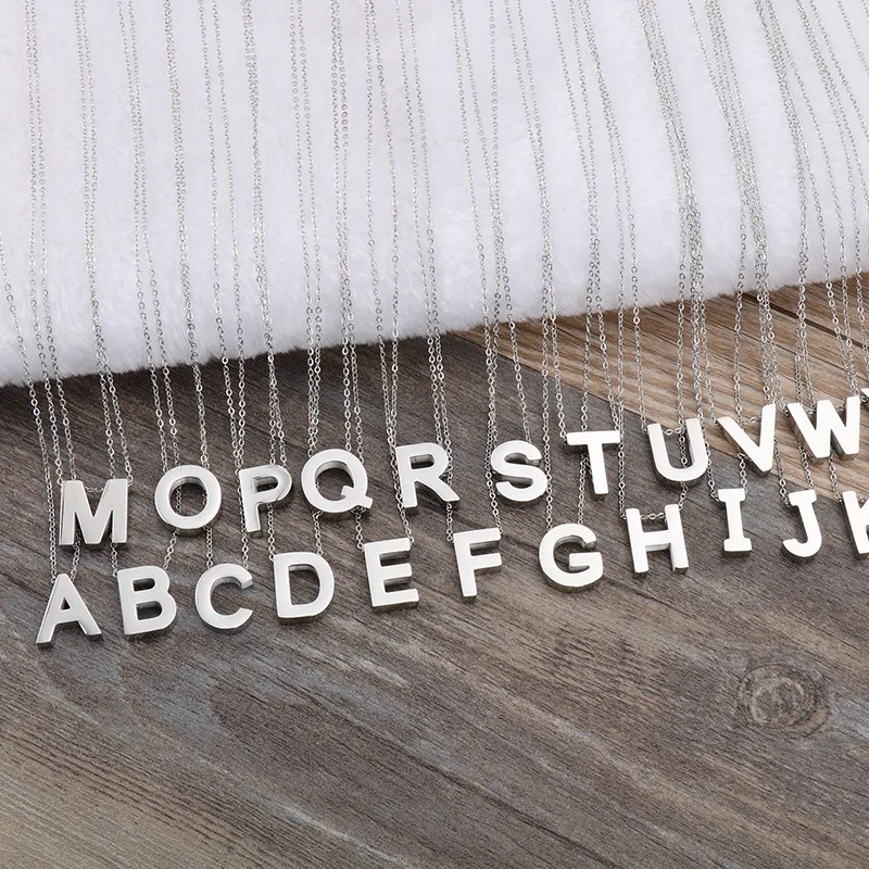 New Smooth Stainless Steel Pendant Necklace with 26 Capital Letters of The English Alphabet for Women