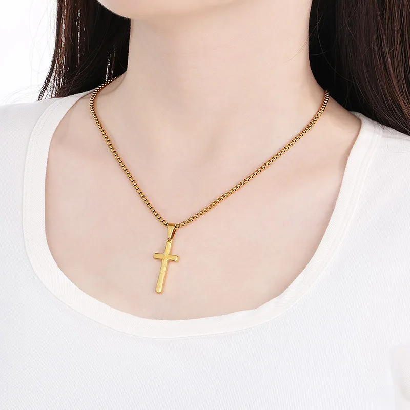 Trendy Minimalist Multi-Size Polished Cross Pendant Hiphop Punk Stainless Steel Jewelry Wholesale