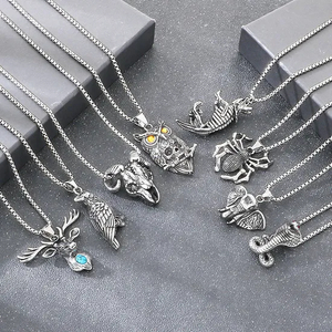 Exaggerated Animals, Elk, Cobras, Auspicious Elephants, Dinosaur Accessories, Halloween Spiders, Sheep Horns, Skeletons, Stainless Steel Men's Pendant