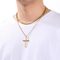 Simple Smooth Cross Pendant Necklace, European and American Six Sided Ground Square Pearl Chain, Double Layered Men's Necklace