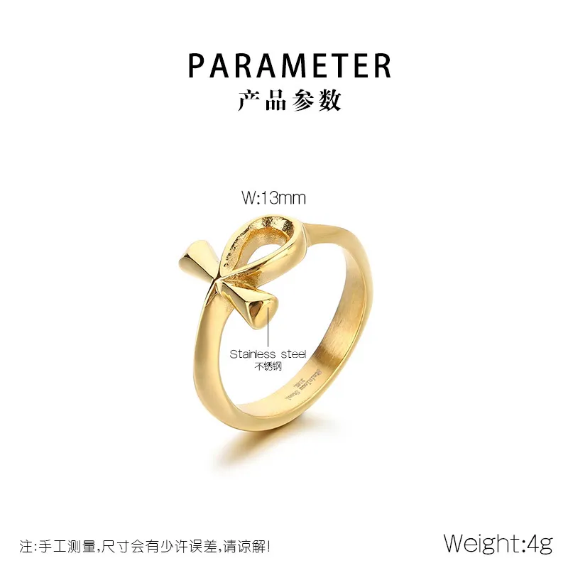 European and American Ins Personalized Stainless Steel Ankh Cross Ring
