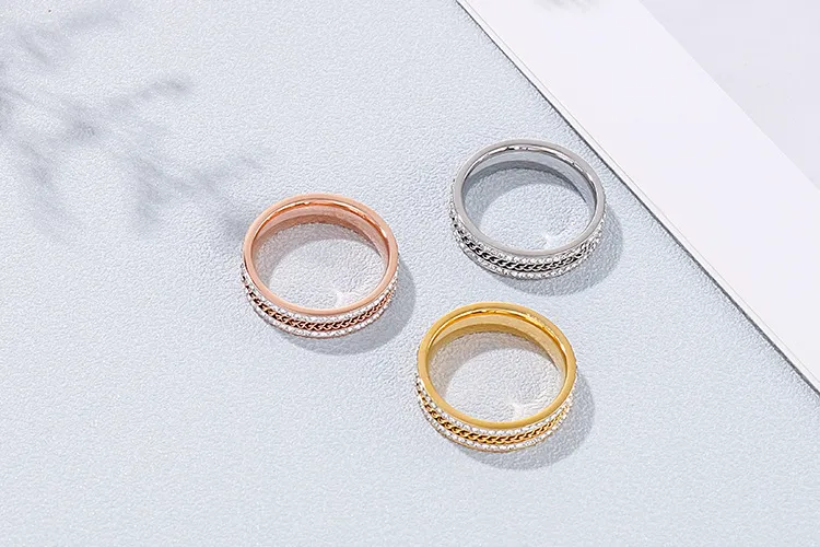 Minimalist Stainless Steel Full Rhinestone Rings Double Row Diamond-Embedded Index Finger Rings