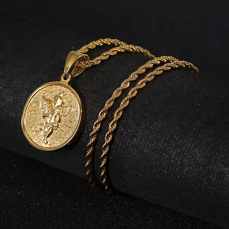 Korean-Style Fashionable Little Angel Ring Pendant, Versatile Stainless Steel Necklace for Both Men and Women, Available for Drop Shipping