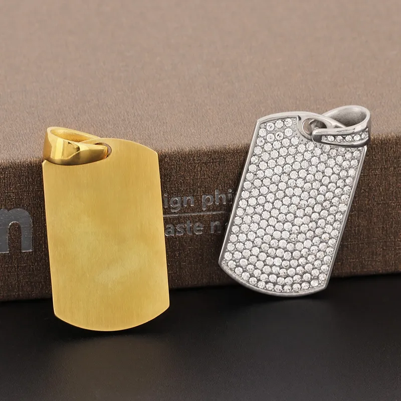 Personalized Trendy Straight-Cut Square Pendant, European and American Rock and Hip-Hop Fashion, Studded with Rhinestones, Stainless Steel Men's Necklace