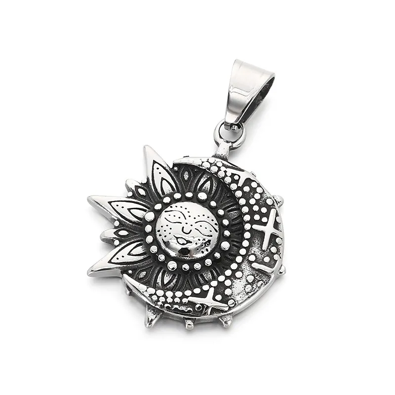 Retro Sun Smiling Moon Celestial Body Pendant Ancient Egypt Horus Eye Stainless Steel Men's Pendant