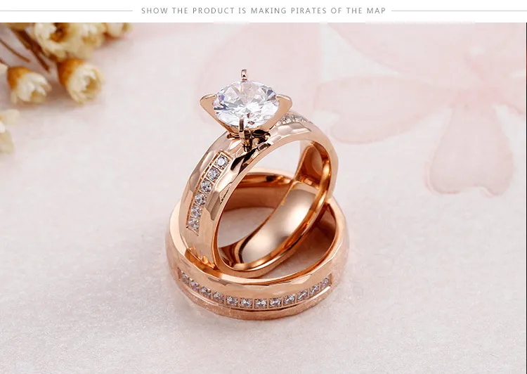 Couple's Micro-Pave Diamond Hammered Texture Zircon Wedding Stainless Steel Ring Wholesale Jewelry