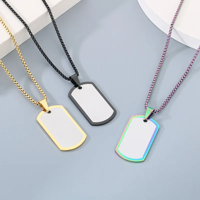 European and American Stainless Steel Creative Colorful Military Plaque Engravable Smooth Plaque Mirror Pendant Necklace