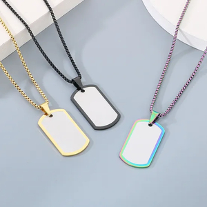European and American Stainless Steel Creative Colorful Military Plaque Engravable Smooth Plaque Mirror Pendant Necklace