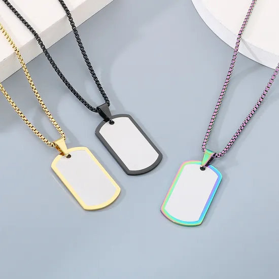 European and American Stainless Steel Creative Colorful Military Plaque Engravable Smooth Plaque Mirror Pendant Necklace