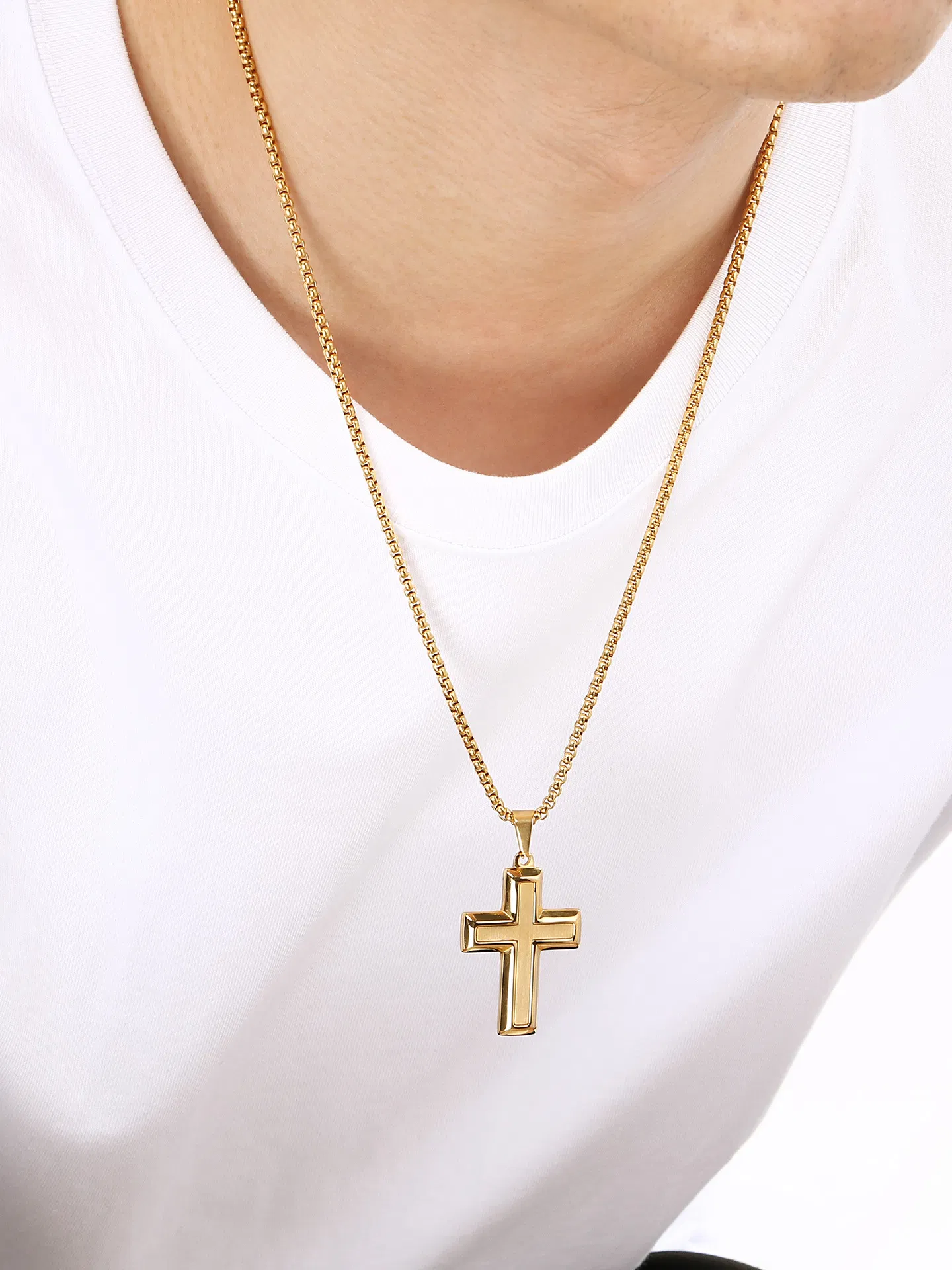 Trendy Jewelry Stainless Steel Creative Cross Pendant with Engravable Words and Chain Matching