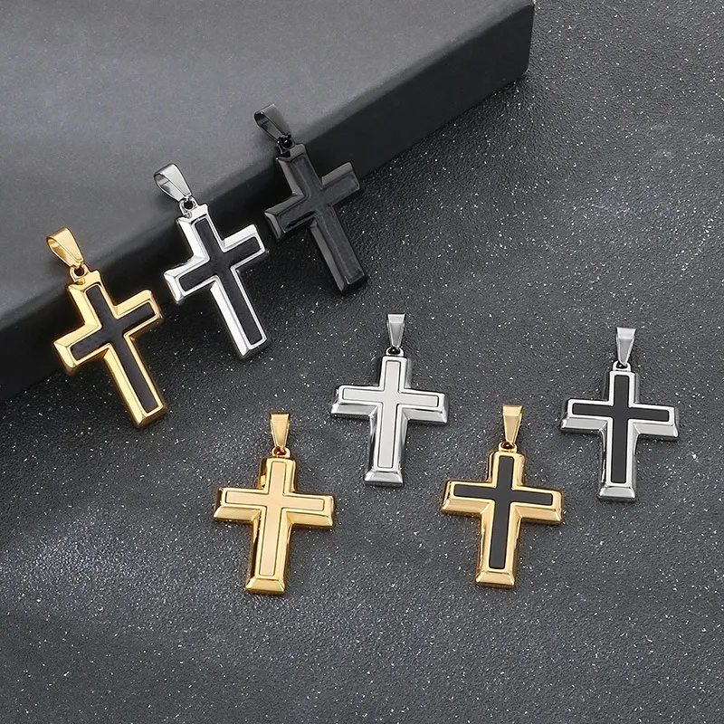Trendy Jewelry Stainless Steel Creative Cross Pendant with Engravable Words and Chain Matching