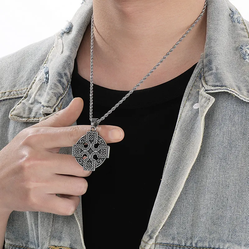 Vintage Nordic Celtic Jewelry Viking Warrior Sword Shield Stainless Steel Men's Pendant
