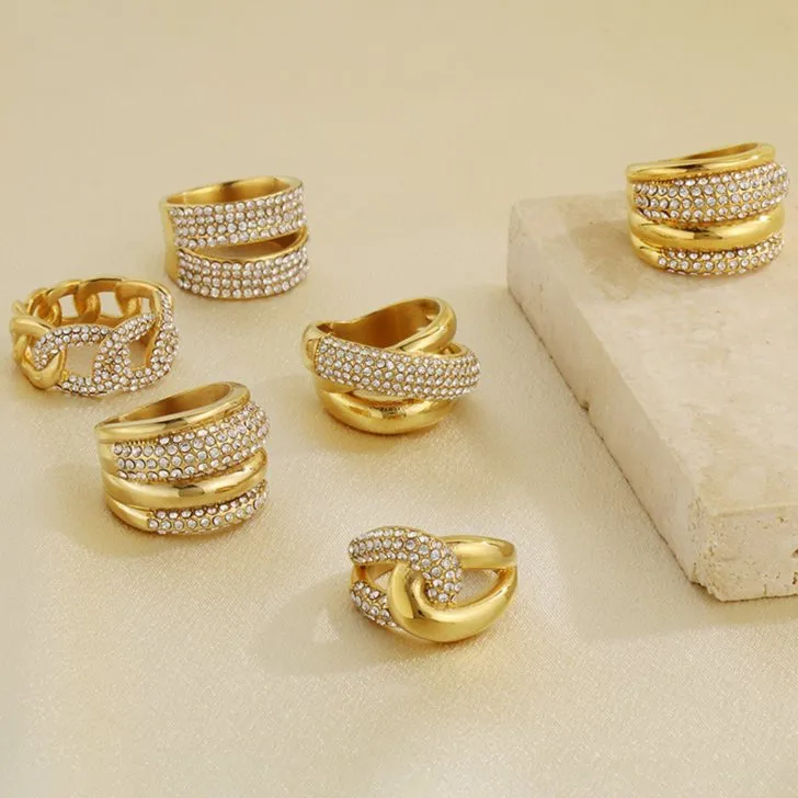 Oversized Diamond-Encrusted Stainless Steel Ring with Unique Geometric Design