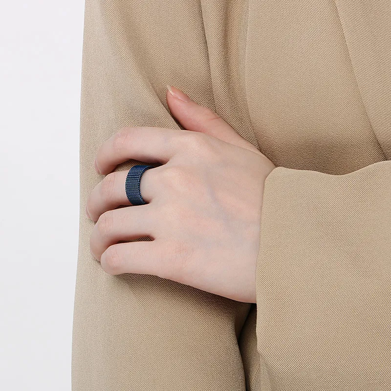 Stainless Steel Woven Mesh Ring Minimalist Watchband-Style Band Ring Men Women Wholesale