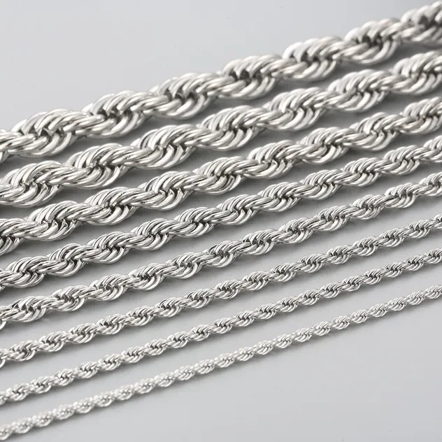 Simple Style Stainless Steel Multi Size Necklace Fried Dough Twists Rope Chain Lovers Necklace
