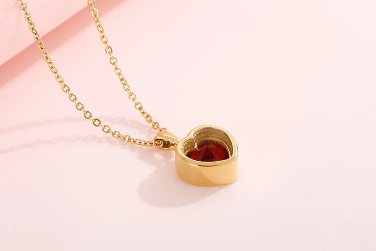 Birthstone Month Mom Heart-Shaped Polished Stainless Steel Pendant Necklace Mother's Day Gift