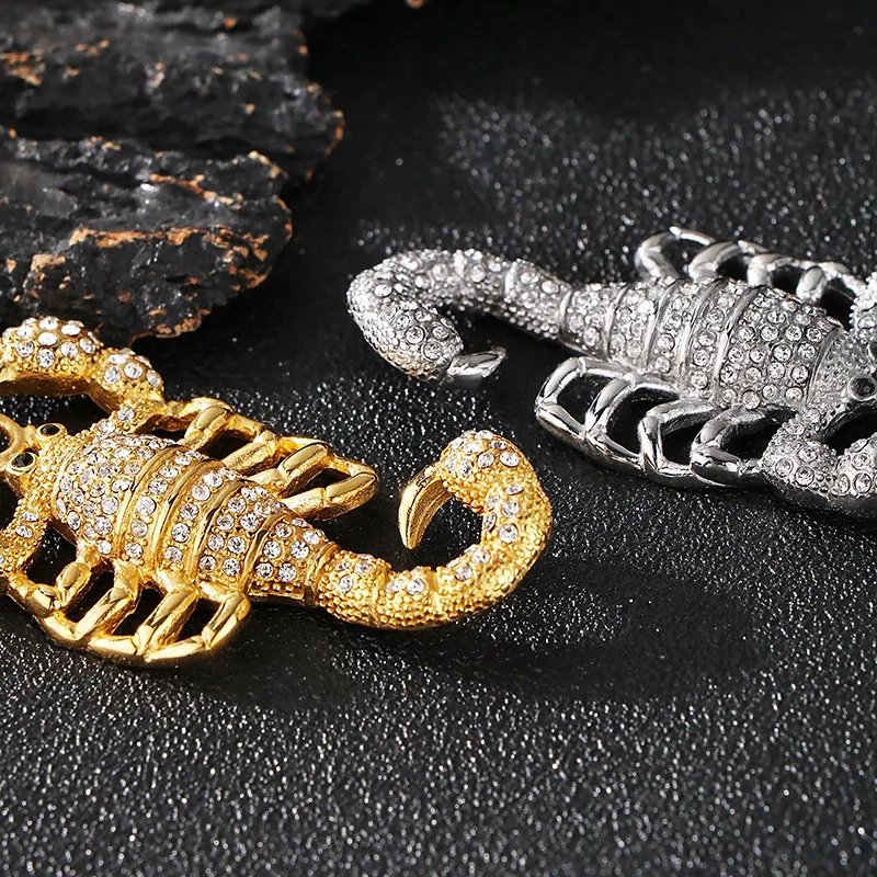 Kalen Jewelry Fashion Necklace, Hip-Hop Style, Studded with Diamonds, Featuring an Animal Scorpion King Design, Stainless Steel Men's Pendant Necklace