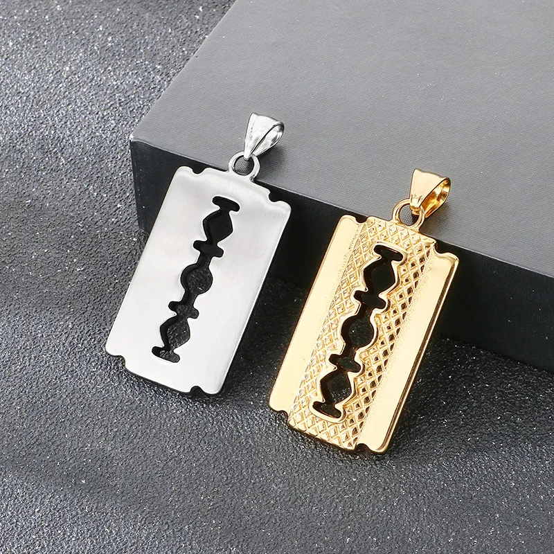Retro Trendy Unique Rhombus Pattern Razors Stainless Steel Men's Pendant