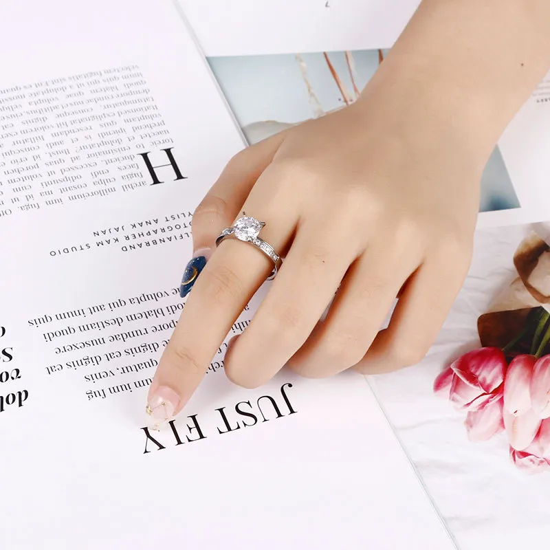 Women Romentic Fashion Stainless Steel Rhinestones Marriage Jewelry Ring