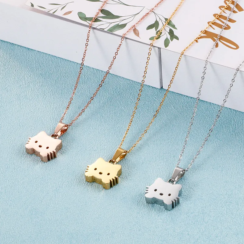 Small and High-End Stainless Steel Creative Cute Cat Pendant Collarbone Necklace