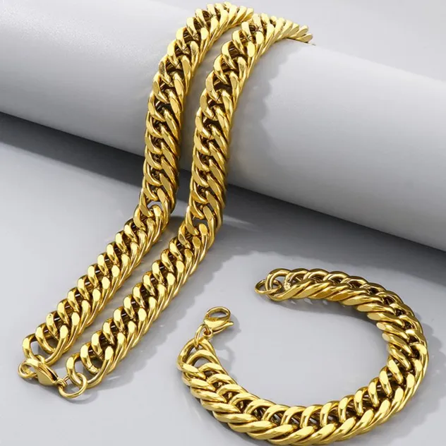 Trendy Cuban Necklace Stainless Steel Whip Chain Double Buckle Jewelry Chain