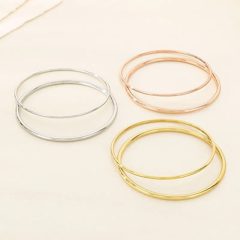 European American Fashion Polished Round Wire Stainless Steel Bracelet DIY Stackable Bangle