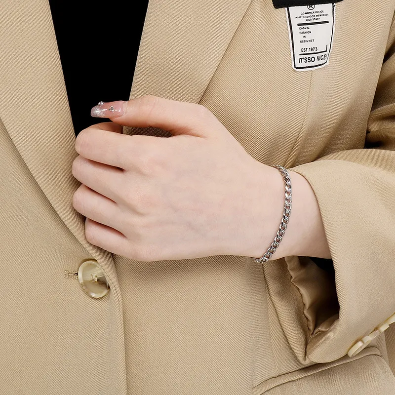 Fashion Hiphop Stainless Steel Six-Sided Polished Cuban Link Chain Bracelet Multi-Color Wholesale