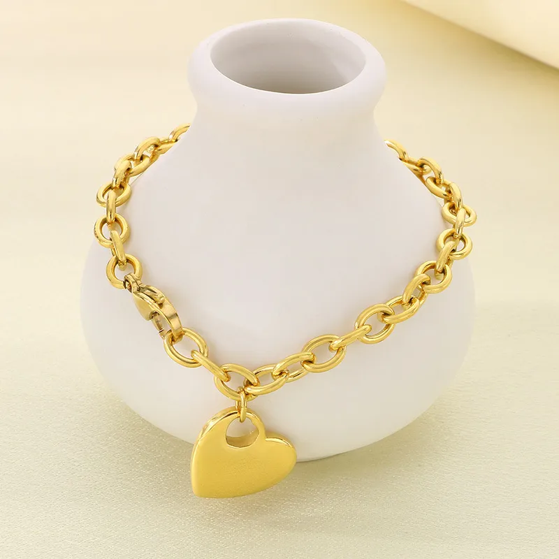 Fashion Ins Heart Pendant O-Chain Bracelet Personalized Minimalist Love Stainless Steel Bracelet