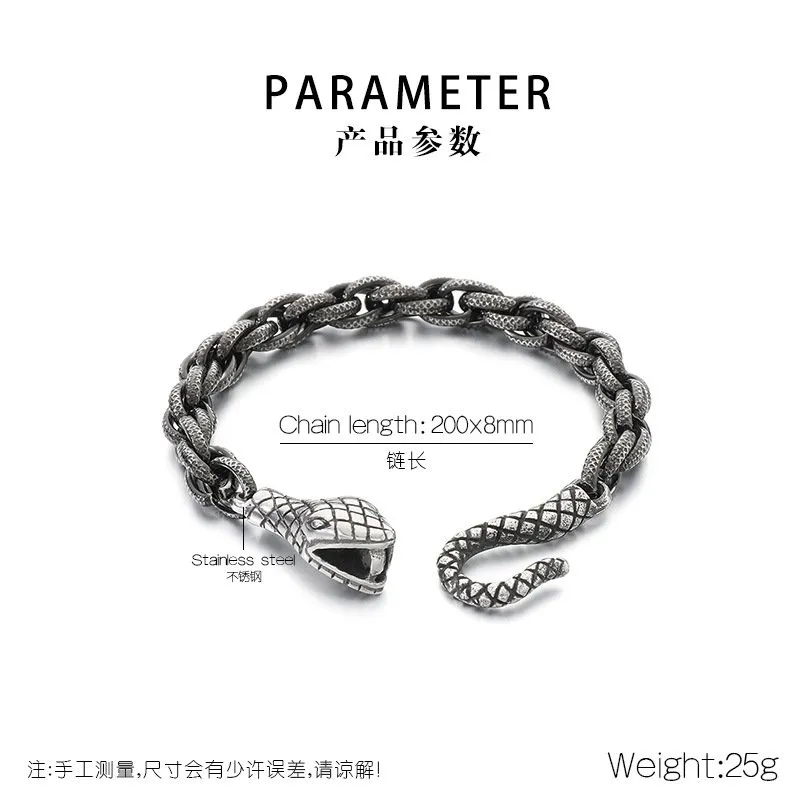 Domineering Animal Head Bracelet Creative Design Hip-Hop Emperor Chain Snake Head Stainless Steel Bracelet