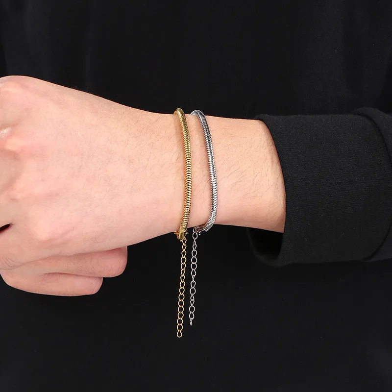 Stainless Steel Round Snake Chain Bracelet, Simple Jewelry Suitable for Daily Wear