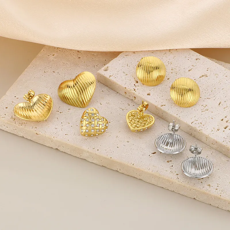 High-End Embossed Stainless Steel Earrings with Gold Accents