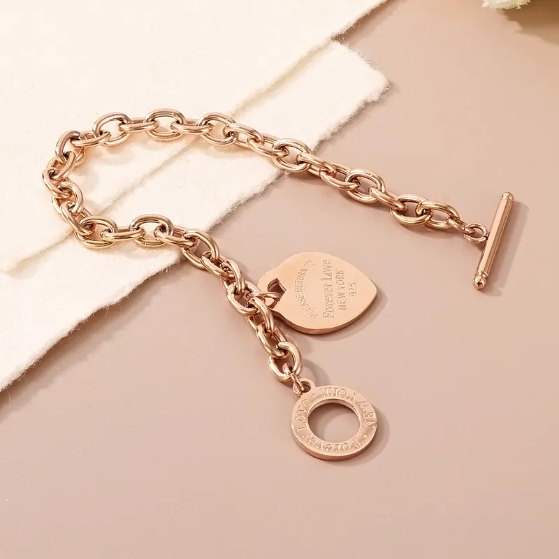 18K Gold Plated Open Heart-Shaped Clavicle Chain with Multi-Color Epoxy Resin Stainless Steel Ring Set