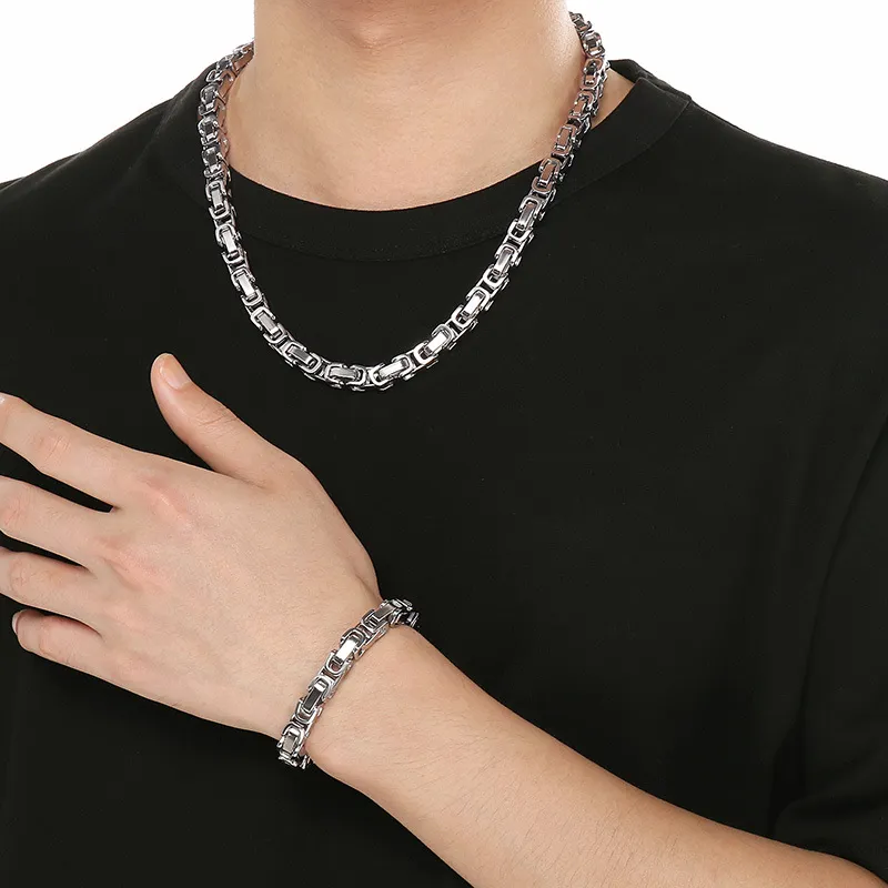Stainless Steel Fashion Chain Bracelet Necklace Jewelry Set