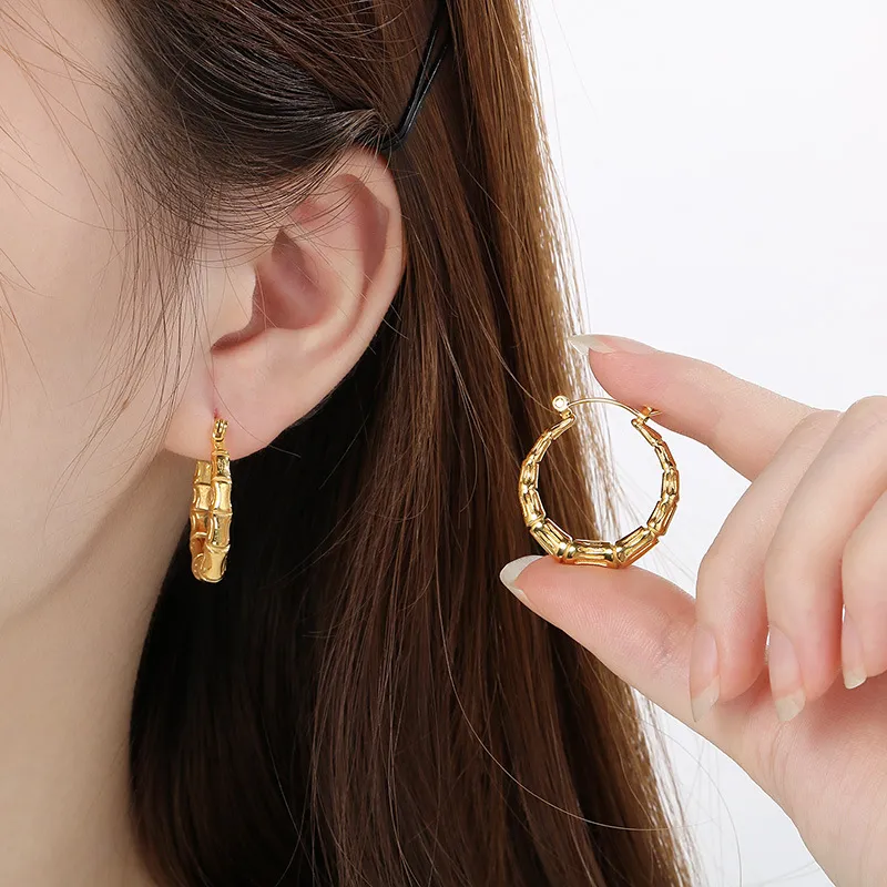 Fashion Minimalist Stainless Steel Earrings U-Shaped Bamboo Joint Hoops Personalized Jewelry Women