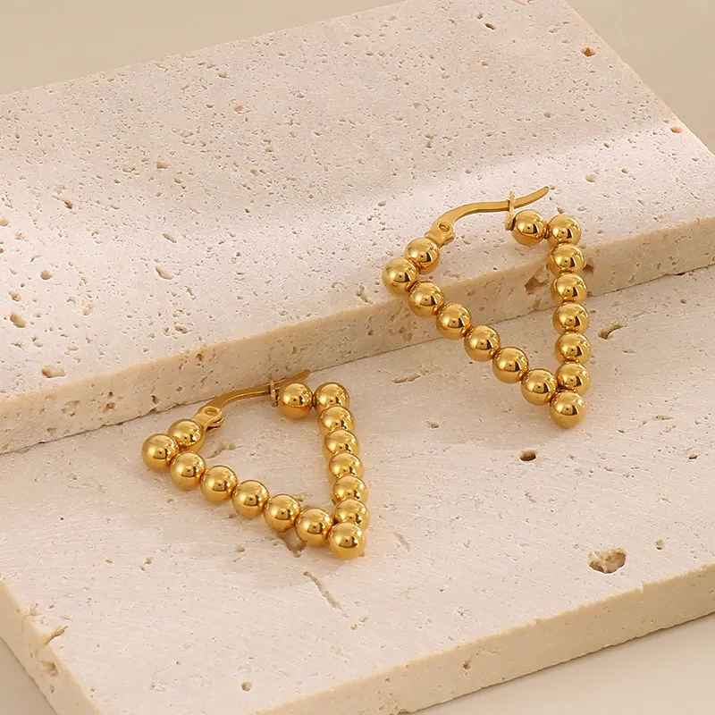Fashion Geometric Beaded Earrings 18K Gold-Plated Smooth Surface Ear Buckles Minimalist Wholesale