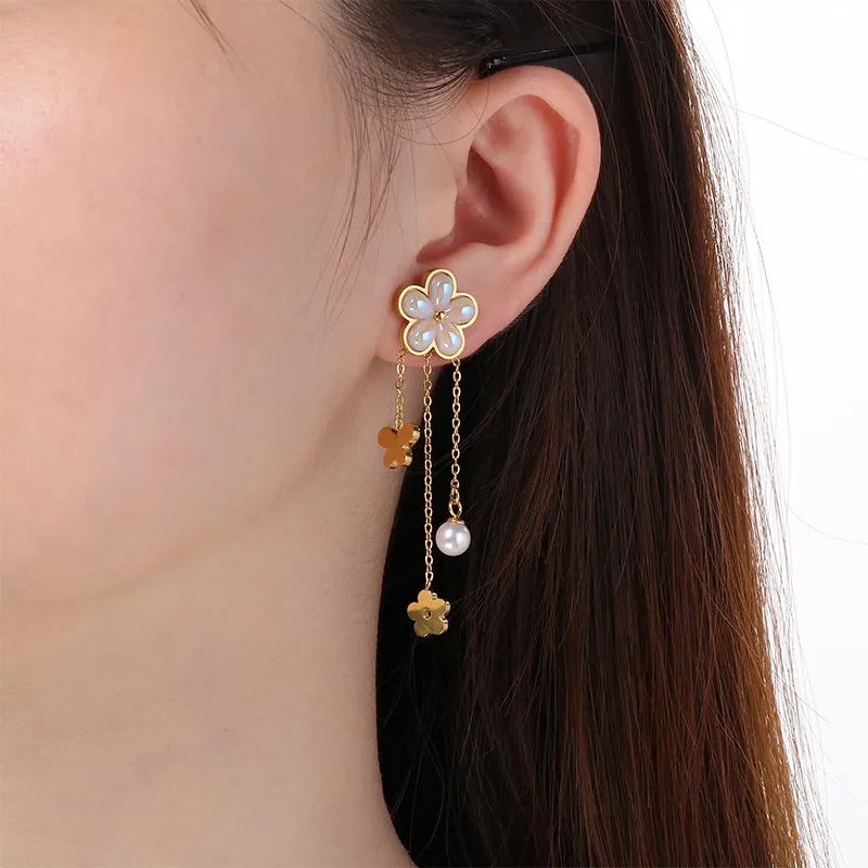 Stainless Steel Jewelry Tree of Life Flower Butterfly Love Element Earrings Women's Accessories