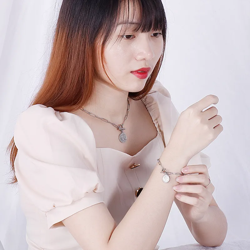 European American Stainless Steel Women's Fashion Jewelry Bracelet Necklace Jewelry Set Wholesale