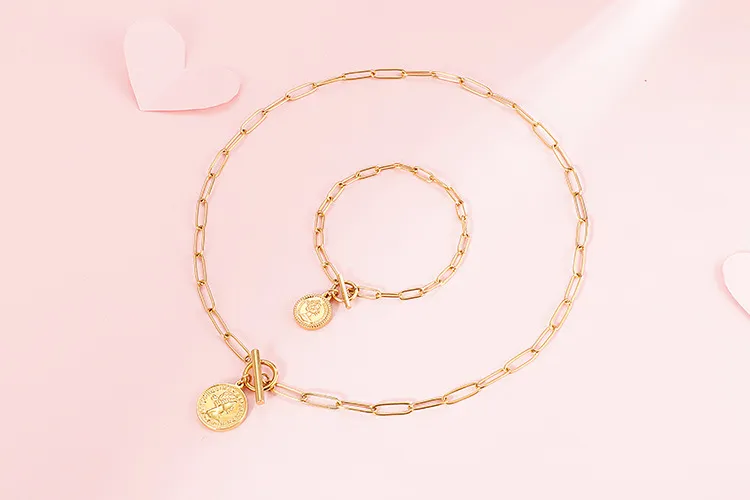 European American Stainless Steel Women's Fashion Jewelry Bracelet Necklace Jewelry Set Wholesale