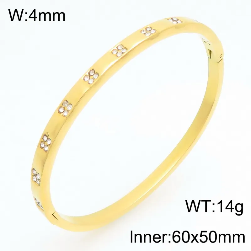 Stylish and Minimalist Stainless Steel Zircon Round Buckle Gold Bracelet Bangles