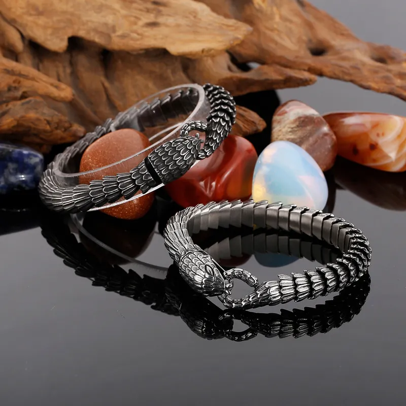 Men's Stainless Steel Cast Snake Shaped Bracelet Punk Style Jewelry