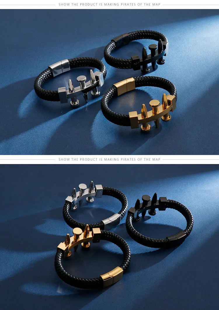 European and American Style Stainless Steel Nails Paired with Leather Bracelets and Jewelry