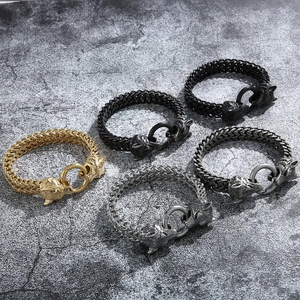 Punk Fashion Double Wolf Heads Multicolor Stainless Steel Men's Bracelet