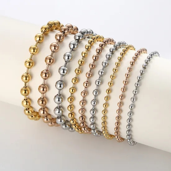 New Arrival Stainless Steel Minimalist Beaded Chain Hollow Ball Handmade Chain Bracelet